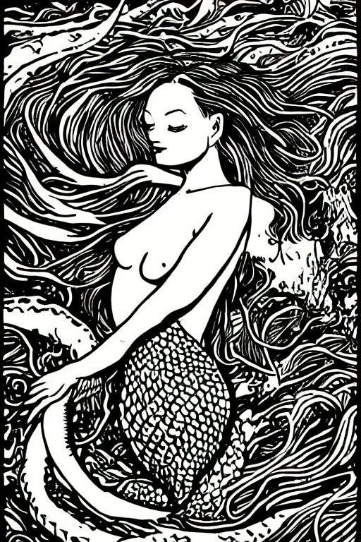 Image similar to portrait of a mermaid in kelp by MCBESS, colour print