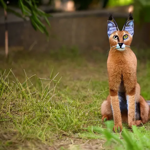 Prompt: a caracal cat pretending to be in american psycho business suit, high definition, beautiful award winning photography, 8 k.