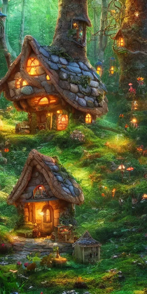Prompt: A fairy tale toadstool-style house in magical forest, cinematic lighting, photo realistic image, 4K, super detailed, cinematic look
