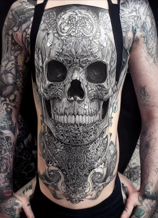 Image similar to intricate detailed cyberpunk skull, ivy, death,