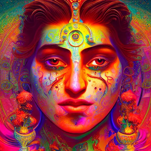 Image similar to An extremely psychedelic experience, colorful, surreal, dramatic lighting, Krishna, LSD, face, intricate, elegant, highly detailed, digital painting, artstation, concept art, smooth, sharp focus, illustration, art by Sam Spratt, Dan Mumford, Artgem and Alphonse Mucha, chromostereopsis