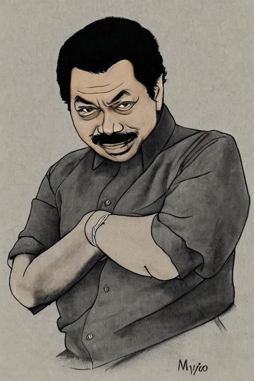 Prompt: mahinda rajapaksa, drawn by hayao miyazaki, rule of thirds composition