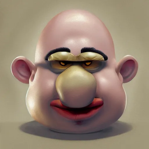 Image similar to teteaclaquestv mr potato head caricature, artgem, digital painting, color painting, hyperrealistic, concept art, oil painting, masterpiece, concept art, trending on deviantart, realistic and detailed face, highly detailed, high quality, 8 k, soft lighting, fancy colors, fantasy, cinematic, high coherence