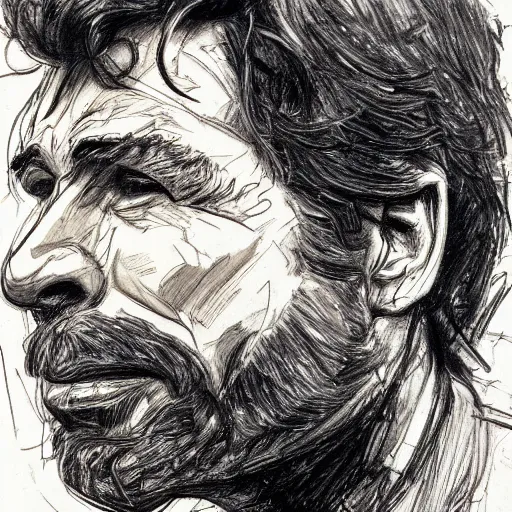 Image similar to a realistic yet scraggly portrait sketch of the side profile of a stern and sophisticated john travolta, trending on artstation, intricate details, in the style of frank auerbach, in the style of sergio aragones, in the style of martin ansin, in the style of david aja, in the style of mattias adolfsson