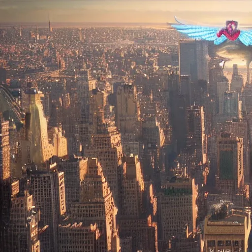 Prompt: superhero flying above new york city, realistic, highly detailed