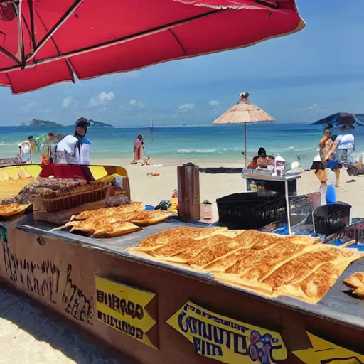 Prompt: empanadas store on the beach
