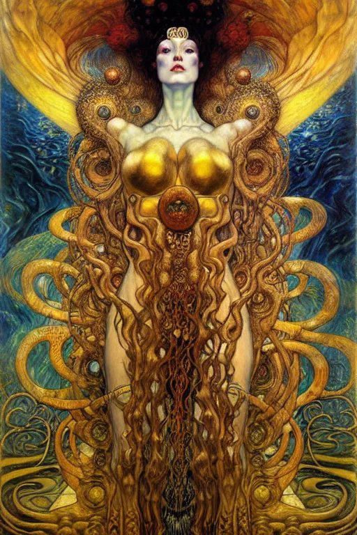 Image similar to Divine Chaos Engine by Karol Bak, Jean Delville, William Blake, Gustav Klimt, and Vincent Van Gogh, symbolist, visionary