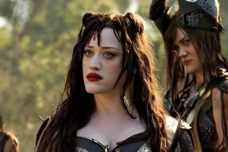 Image similar to A film still of an Kat Dennings as a Xena Warrior Princess, high detail