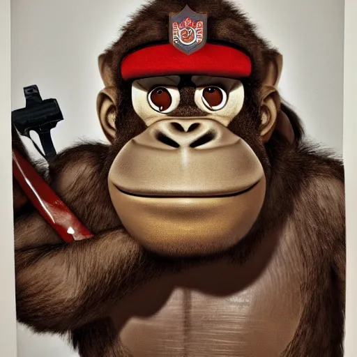 Image similar to portrait of donkey kong as a world war 1 soldier colourized close up