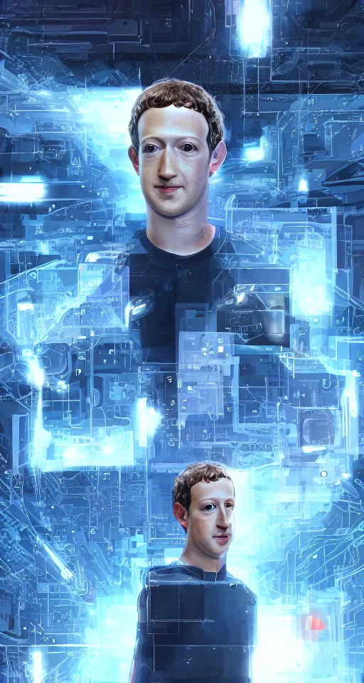 Image similar to Mark Zuckerberg has arrived on planet earth to collect your data, highly detailed, award-winning, digital art, artstation, 8K