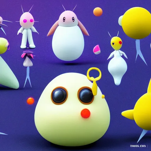 Image similar to 9 0 s cgi, toy, cute character, blob, big eyes, wizard, pikmin