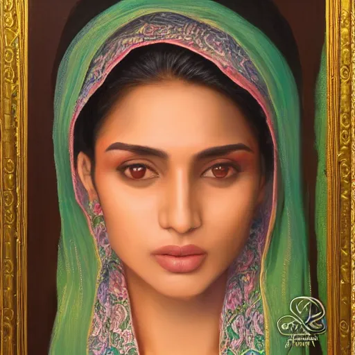 Image similar to portrait of a pakistani woman ( 3 5 ) from pakistan in 2 0 2 1, an oil painting by ross tran and thomas kincade