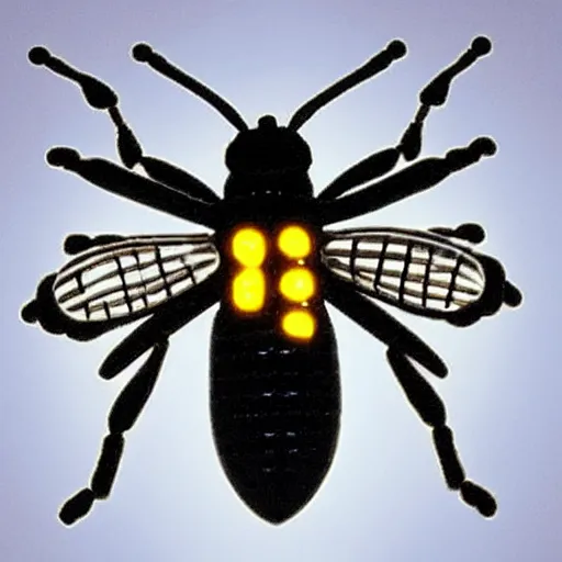 Image similar to cybernetic bees made of metal, mechanical, glowing