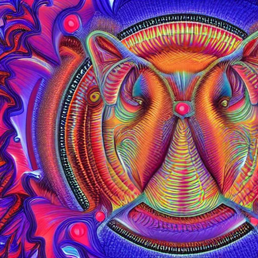 Prompt: digital illustration of a pig, by alex grey, tool band, psychedelic art, spiral fractals, detailed, 8 k