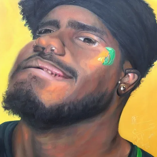 Prompt: brazilian rapper MD Chefe skating, oil painting