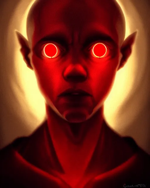 Prompt: portrait of the christlike monk with glowing red eyes, cinematic, dark art, character design, cgsociety, trending on deviantart