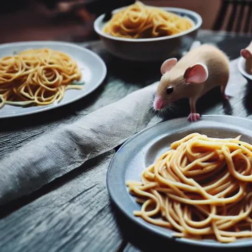 Image similar to photo of mice eating pasta, dynamic lighting