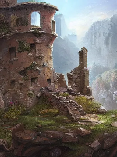 Prompt: ruins of a crumbling tower. elegant, highly detailed, digital painting, artstation, concept art, sharp focus, illustration, by justin gerard and artgerm, 8 k