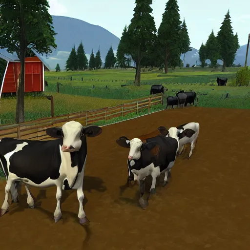 Prompt: Gabe Newell is milking the cows on his farm, source engine