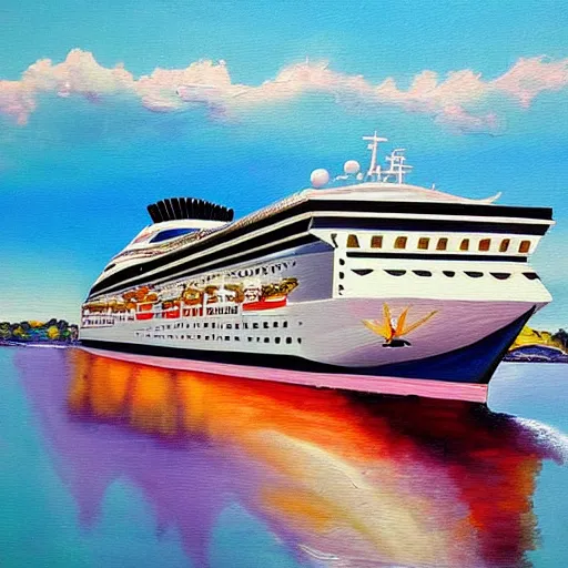 Image similar to an awesome painting with cruise ship by peter klasen