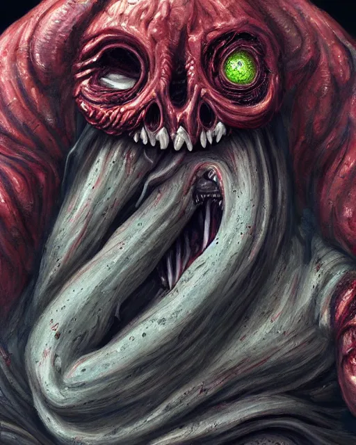 Image similar to Haunting horrifying detailed painting of a huge muscular hulking extraterrestrial flowing towel monster made of cloth, and bloodshot eyeballs, hyper detailed, trending on Artstation