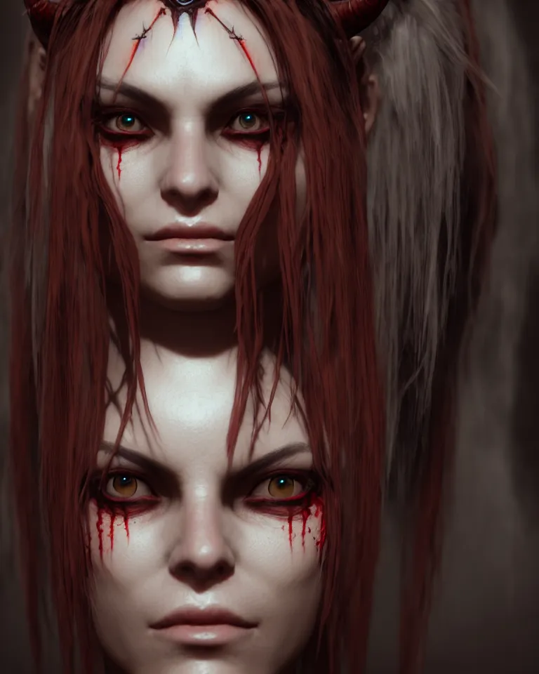 Image similar to headshot portrait of the demonic priestess, cgsociety, detailed, unreal engine, textured, cinematic, character design