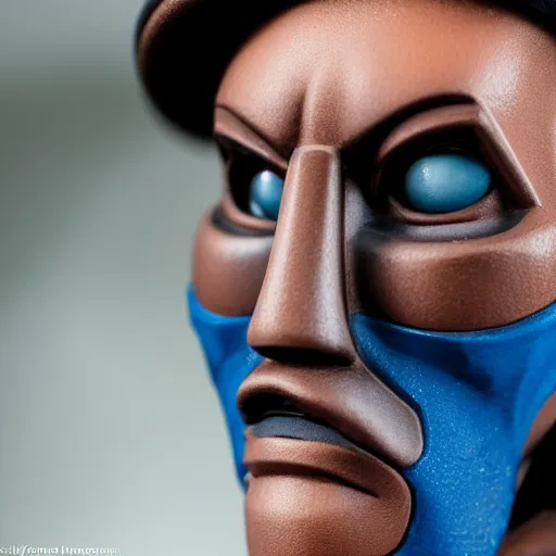 Prompt: close up of face of realistic tf 2 blue spy, 8 5 mm f / 1. 4