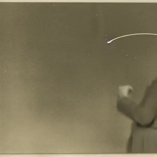 Image similar to a 1900s grainy photo of a university's teacher drawing a black hole on the board