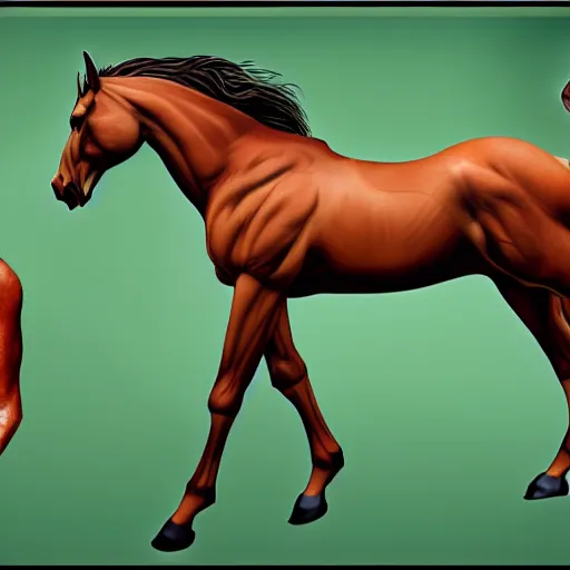Image similar to centaur anatomy reference sheet, 8k, very detailed.