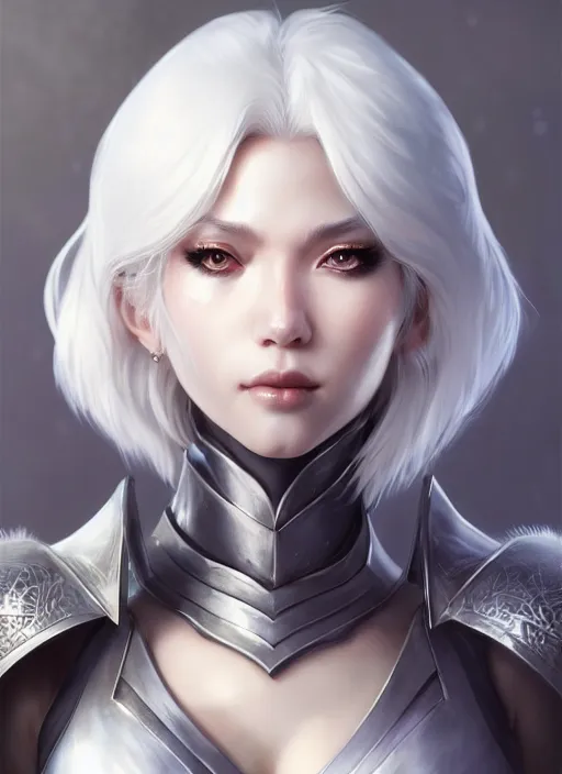 Image similar to fur - lined armor!!! beautiful and elegant white haired female!! gorgeous ayes!! character concept art, sharp focus, octane render! unreal engine 5! highly rendered!! trending on artstation!! detailed linework!! illustration by artgerm, wlop, and chie yoshii