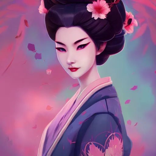 Image similar to a portrait of a beautiful geisha, art by lois van baarle and loish and ross tran and rossdraws and sam yang and samdoesarts and artgerm and saruei, digital art, highly detailed, intricate, sharp focus, Trending on Artstation HQ, deviantart, unreal engine 5, 4K UHD image