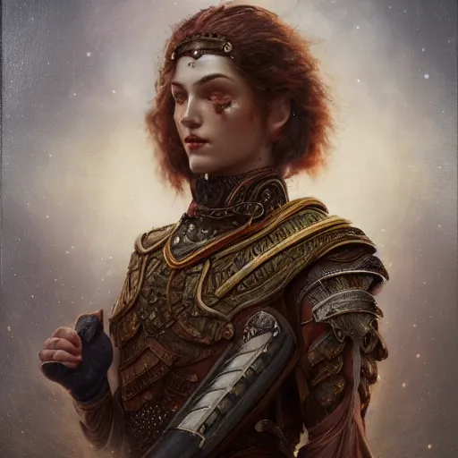 Prompt: a beautiful ultradetailed fine art old vintage warrior, by tom bagshaw and zach sutton, couples portrait, vignette, 3 5 mm lens, golden ratio composition, studio photography, very detailed, humanoids, artstation, 8 k, highly coherent