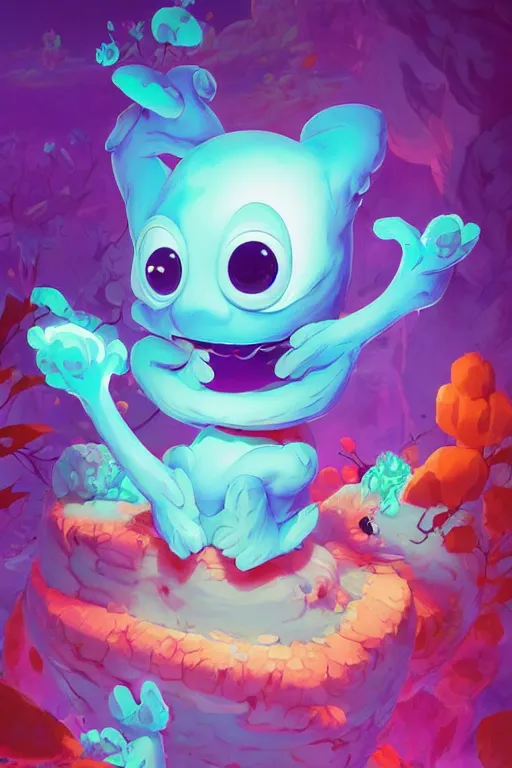 Image similar to smurf ghost creature animal sushi cristal very big eye roots cactus elemental flush of force nature micro world fluo fishscale, behance hd by jesper ejsing, by rhads, makoto shinkai and lois van baarle, ilya kuvshinov, rossdraws radiating a glowing aura global illumination ray tracing hdr