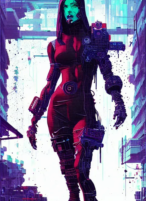 Prompt: cyberpunk assassin by josan gonzalez splash art graphic design color splash high contrasting art, fantasy, highly detailed, art by greg rutkowski