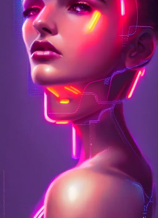 Prompt: portrait of female humanoid, intricate, retro 6 0 s, elegant, cyber neon lights, highly detailed, digital photography, trending in artstation, trending in pinterest, glamor pose, concept art, smooth, sharp focus, art by artgerm and greg rutkowski