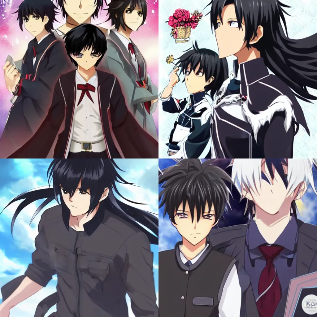 Prompt: anime isekai male protagonist with black hair