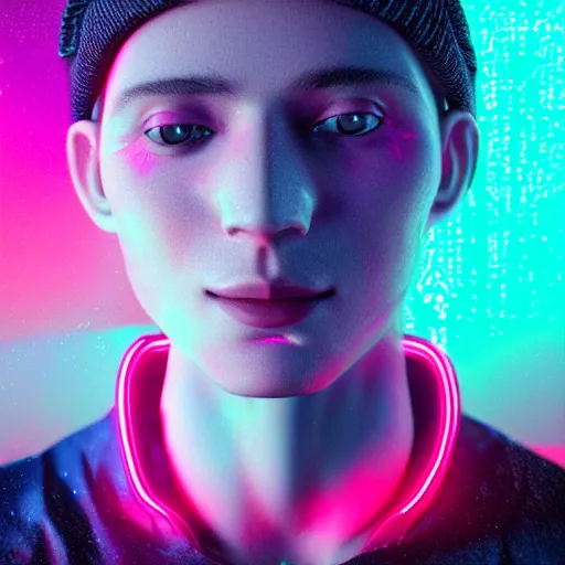 Prompt: a human portrait made out of rain, neon, beautiful, rendered in octane, unreal engine