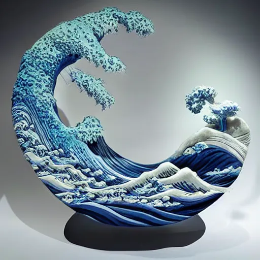 Image similar to claymation, 3 d clay sculpture of ocean waves, by nick park, aardman studios, made of clay, inspired by hokusai ’ s great wave, detailed, full - screen