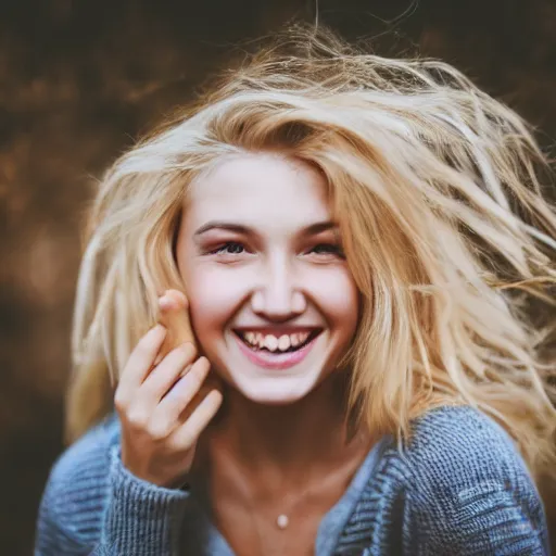 Prompt: photography of a happy blonde girl