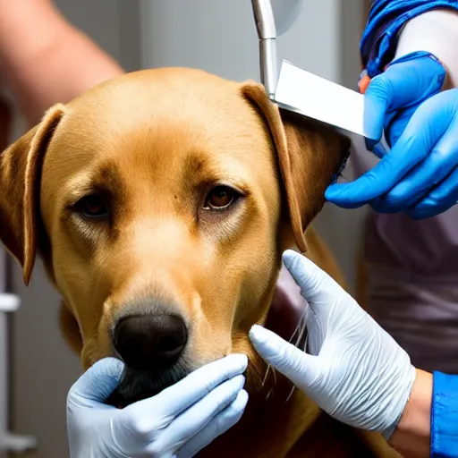 Prompt: Photo of a labrador performing surgery