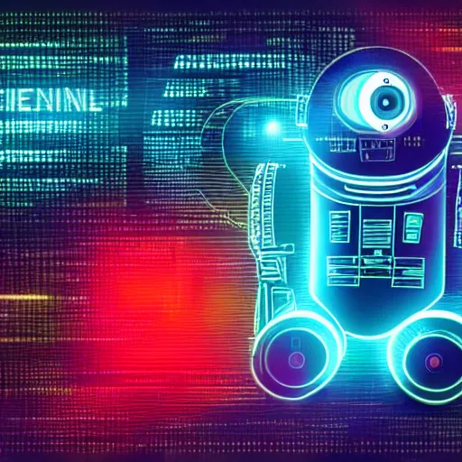 Image similar to artificial intelligence logo, in the middle is a portrait of the robot wall - e by pixar in the style of cyberpunk neon, art, highly detailed colorful image, sharp focus