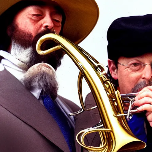 Image similar to photo of chuck mangione hugging his flugelhorn