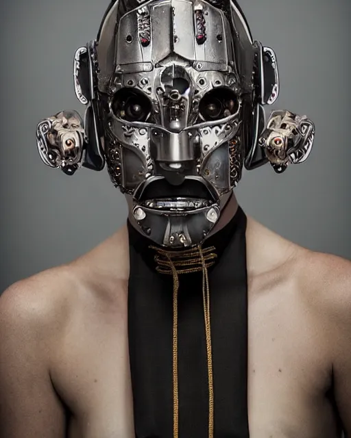 Image similar to a beautiful cyborg made of christian ceremonial maske