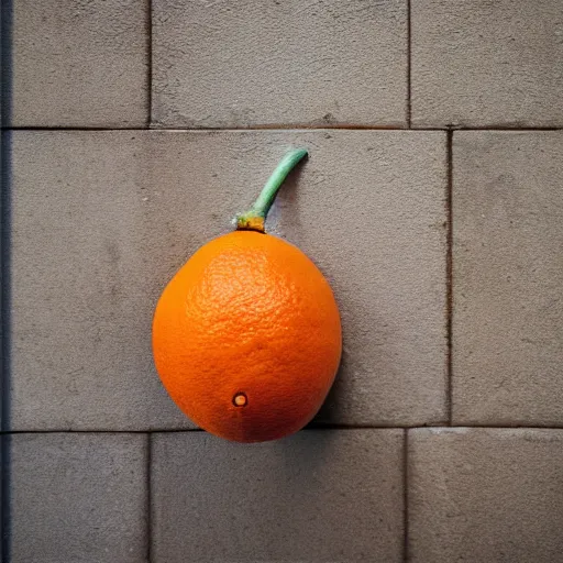 Image similar to closeup portrait of a Orange with a fac e , new york back street , by Steve McCurry and David Lazar, natural light, detailed face, CANON Eos C300, ƒ1.8, 35mm, 8K, medium-format print