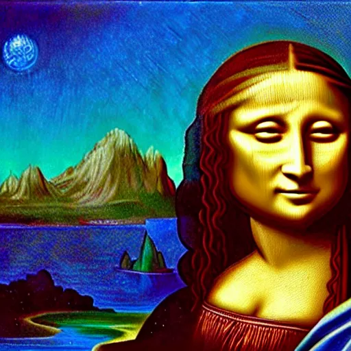 Image similar to the mona lisa, epic shamanic dmt art, airbrush art, by hubert van eyck