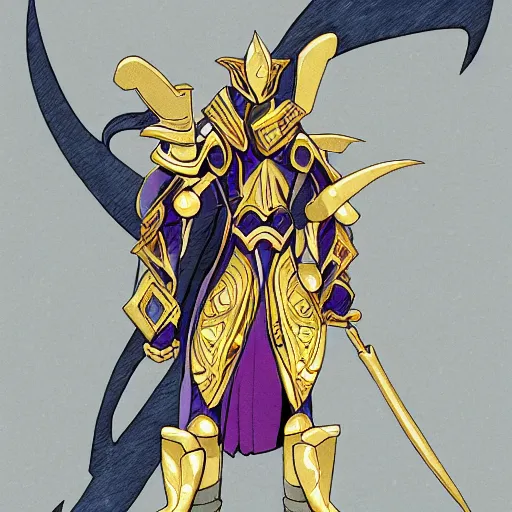 Image similar to illustration of male antimage, gold accents, in the style of yoshitaka amano