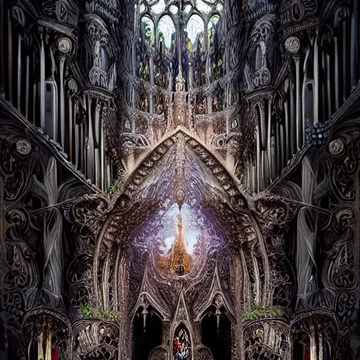 Image similar to beautiful hyperrealistic 3 d render of a delicate ivory sculpture of an ornate detailed cathedral populated by mandelbrot fractals by android jones, micro detail, unreal engine, dramatic lighting, psychedelic, octane renderer, catholicpunk, glowing, white color scheme, photorealistic, physically based rendering, angelic, hyper detailed, colorful, carved soap, trending on cgsociety
