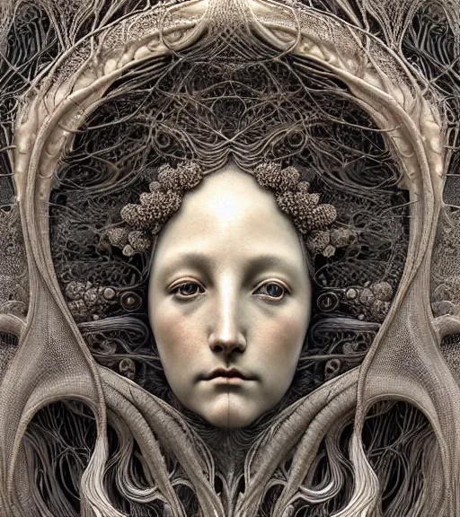 Image similar to detailed realistic beautiful mist goddess face portrait by jean delville, gustave dore, iris van herpen and marco mazzoni, art forms of nature by ernst haeckel, art nouveau, symbolist, visionary, gothic, neo - gothic, pre - raphaelite, fractal lace, intricate alien botanicals, ai biodiversity, surreality, hyperdetailed ultrasharp octane render