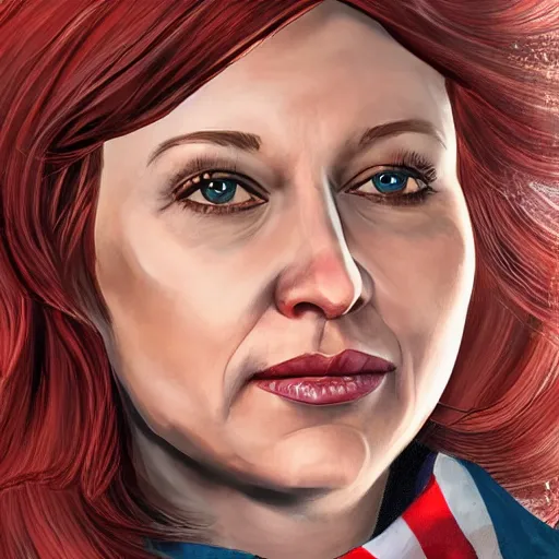 Image similar to maci holloway, first woman elected as president in usa, cold but beautiful, about 3 5 years old, highly detailed,, artstation hd, deviantart, by artgem