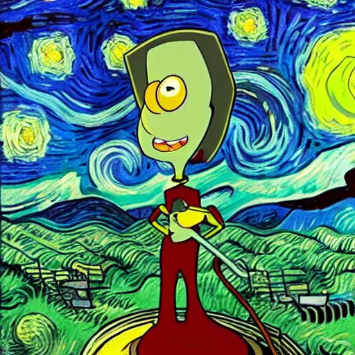 Image similar to courage the cowardly dog, 4 k, 8 k, trending on artstation, award - winning art, illustrated by vincent van gogh